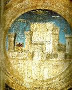 Piero della Francesca detail of the castle from st sigismund and sigismondo oil